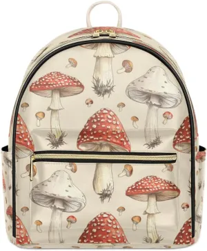 Watercolor Mushrooms Abstraction PU Leather Backpack Mini Backpack Purse for Women Small Bag with Adjustable Strap Fashionable Travel Bag Daypack