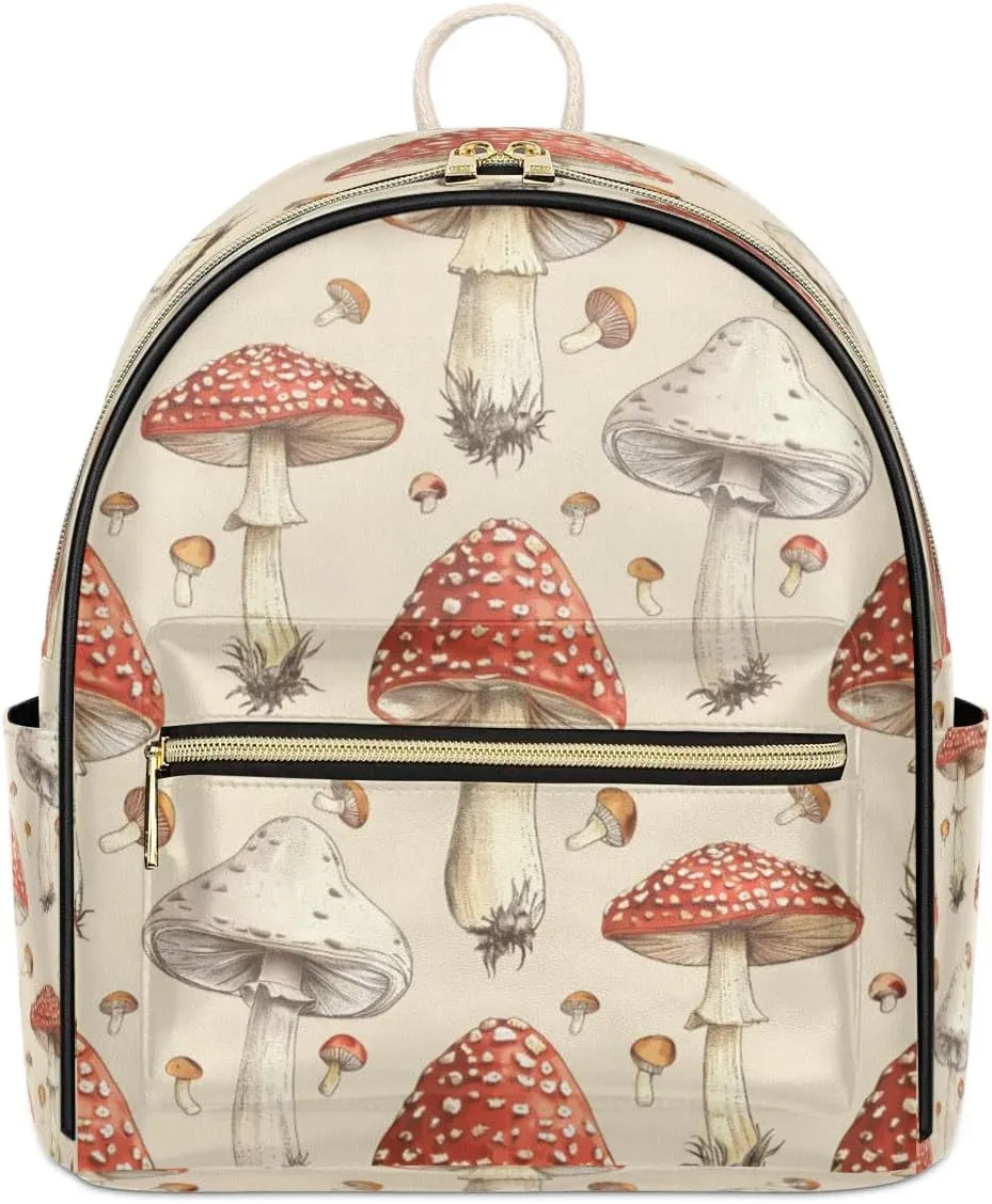 Watercolor Mushrooms Abstraction PU Leather Backpack Mini Backpack Purse for Women Small Bag with Adjustable Strap Fashionable Travel Bag Daypack