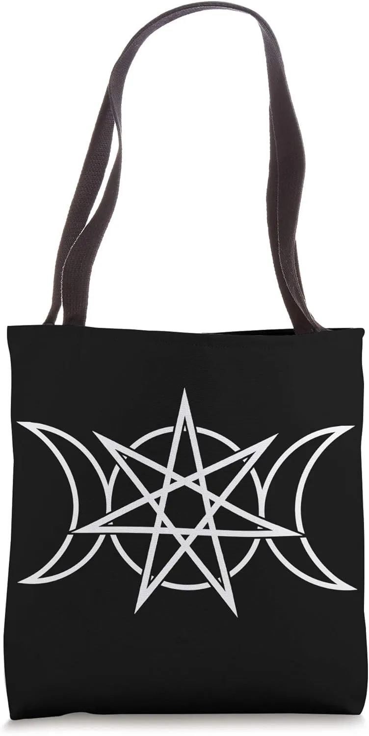 Wiccan Witch Heptagram and 3 Moons Occult Magic Symbolism Tote Bag