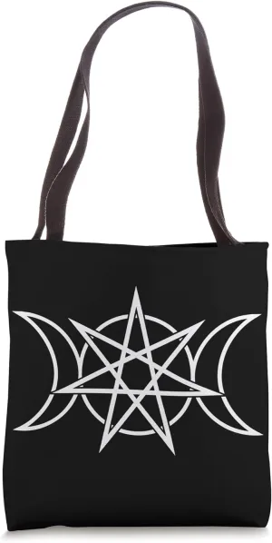Wiccan Witch Heptagram and 3 Moons Occult Magic Symbolism Tote Bag