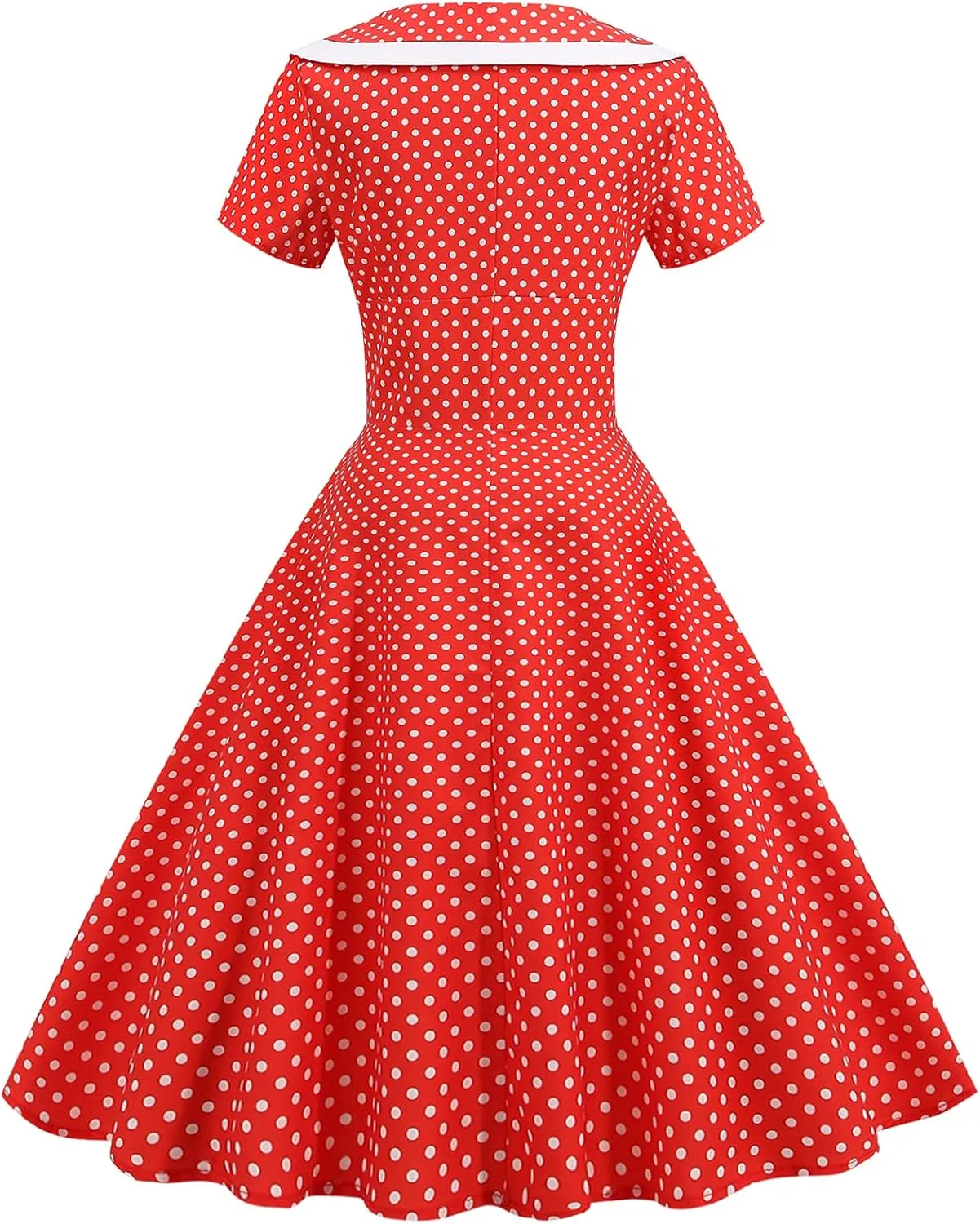 Women Notch Lapel 50s 60s Vintage Short Sleeve V-Neck Cocktail Swing Dress Polka Dot 1950s Rockabilly Prom Party Midi Dress