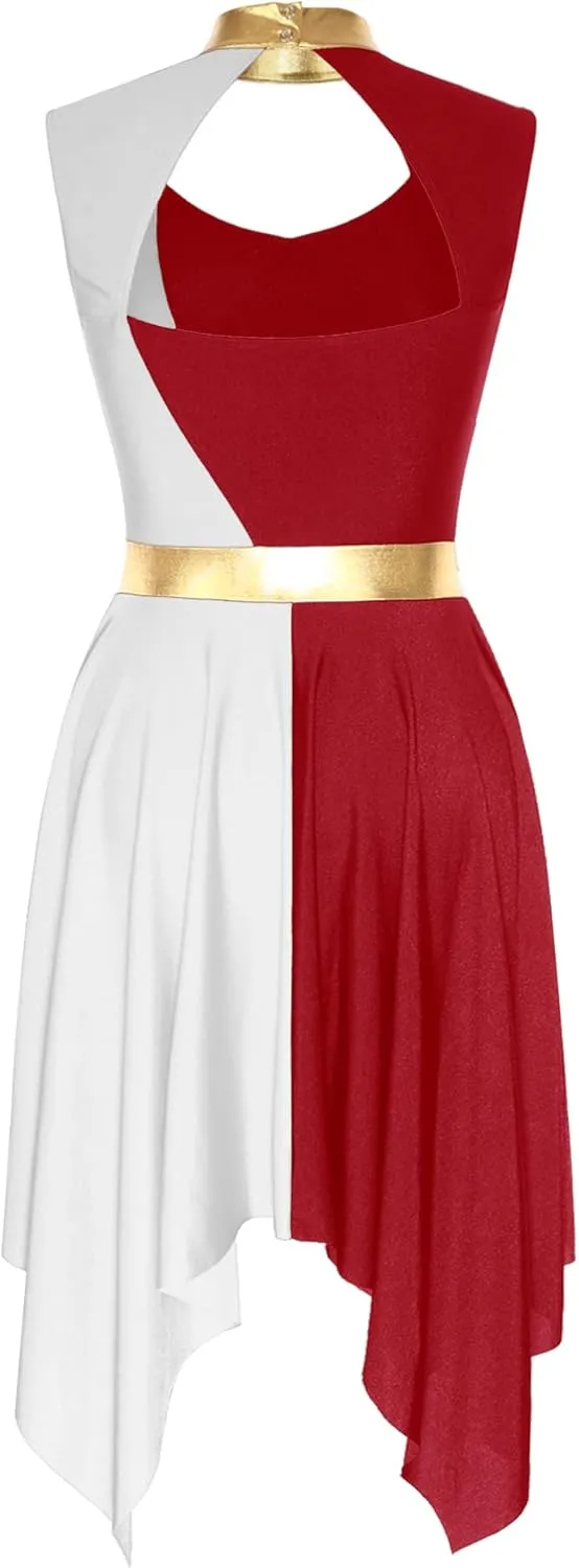 Women Praise Dance Dresses Cutout Sleeveless Worship Tunic Irregular Hem Liturgical Dancewear