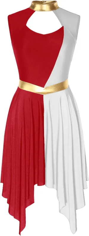 Women Praise Dance Dresses Cutout Sleeveless Worship Tunic Irregular Hem Liturgical Dancewear