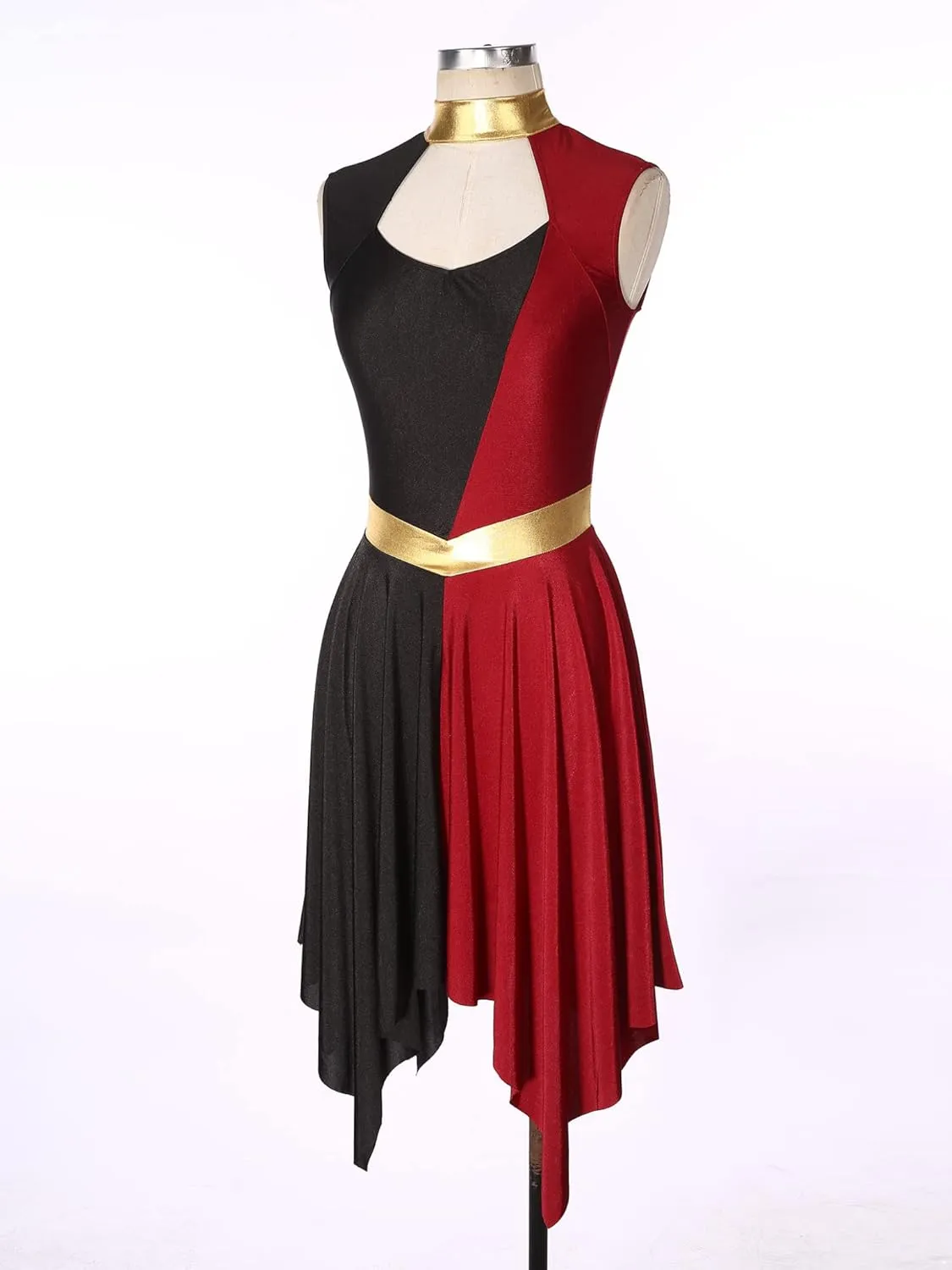 Women's Color Block Praise Dance Dress Liturgical Worship Tunic Irregular Hem Church Dancewear