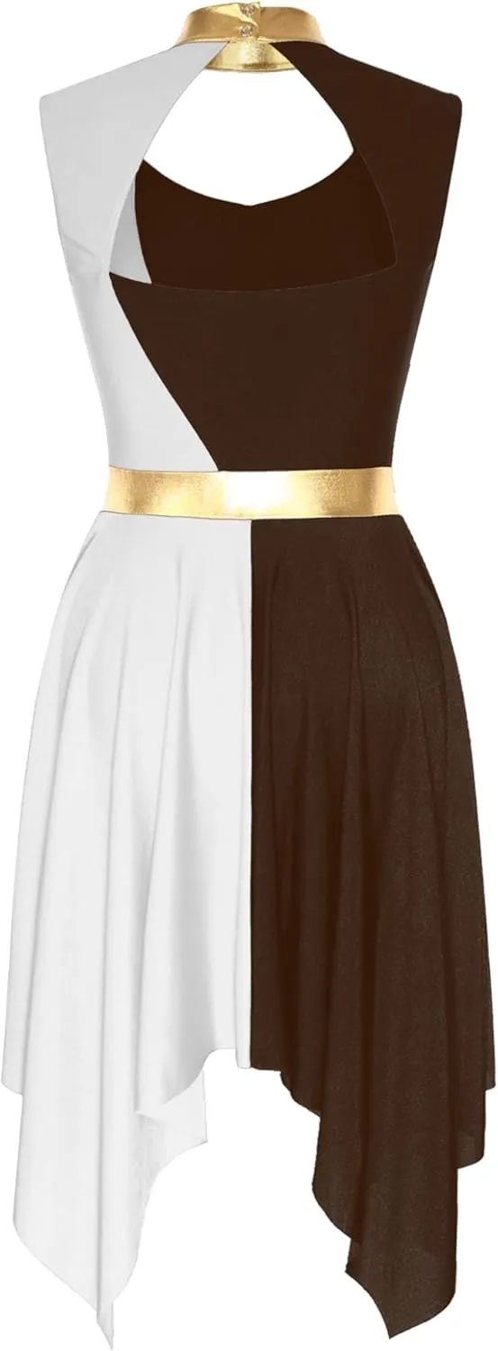 Women's Color Block Praise Dance Dress Liturgical Worship Tunic Irregular Hem Church Dancewear