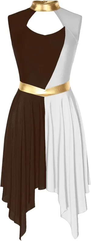 Women's Color Block Praise Dance Dress Liturgical Worship Tunic Irregular Hem Church Dancewear