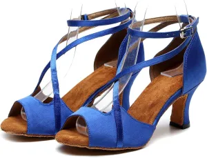 Women's Latin Dance Shoes High Heel Sandals Stain Professional Ballroom Salsa Practice Performance Dance Shoes Bachata Shoes PU Wedding Pumps Shoes with 7.5CM Heel