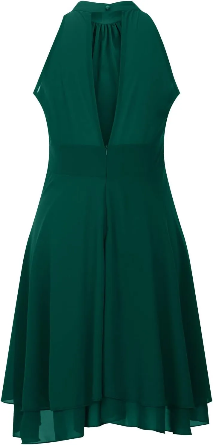 Women's Midi Skirts Elegant Ruffle Sleeveless Chiffon Dresses Irregular Cut A-Line Double Layer Business Guest Dress