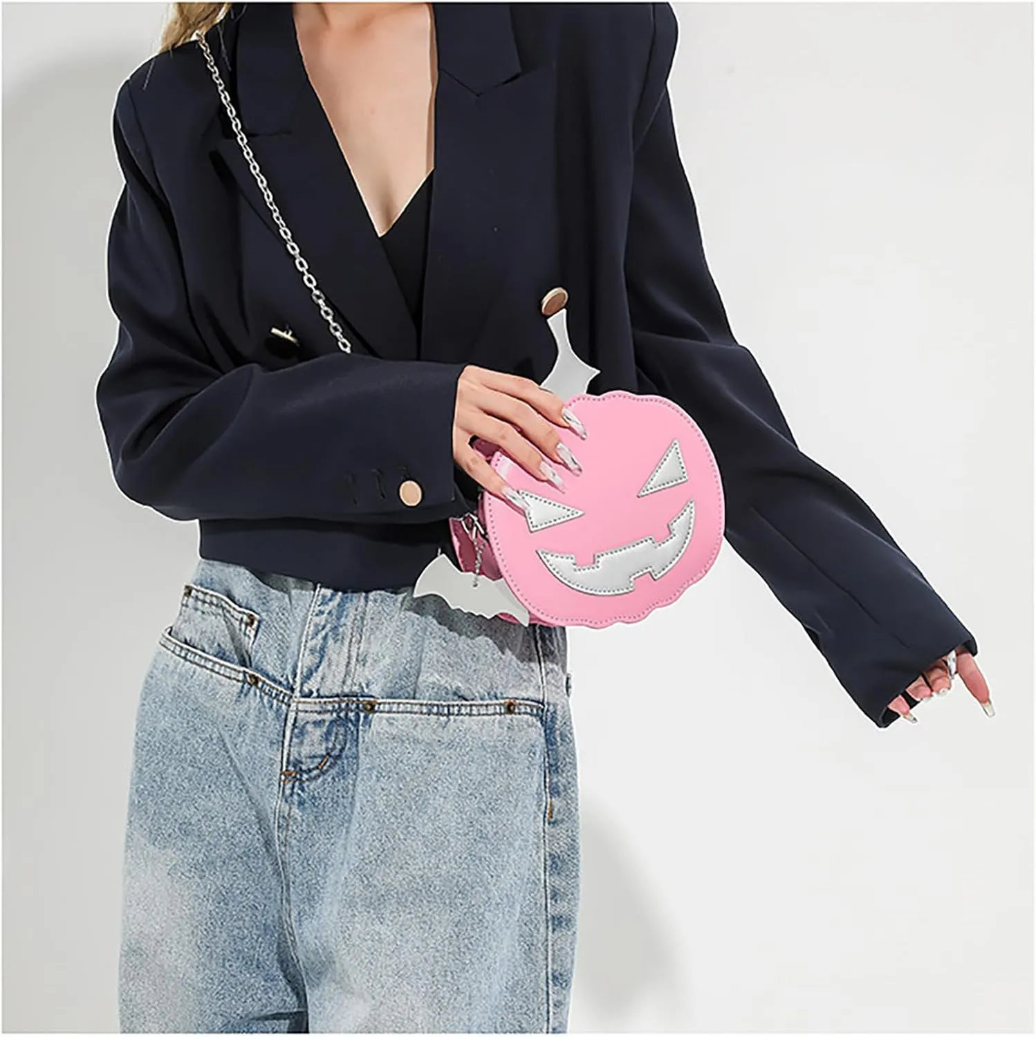 Women's Novelty Mini Chain Bags Halloween Pumpkin Shoulder Bag Cute Spooky Crossbody Bag Gift Idea