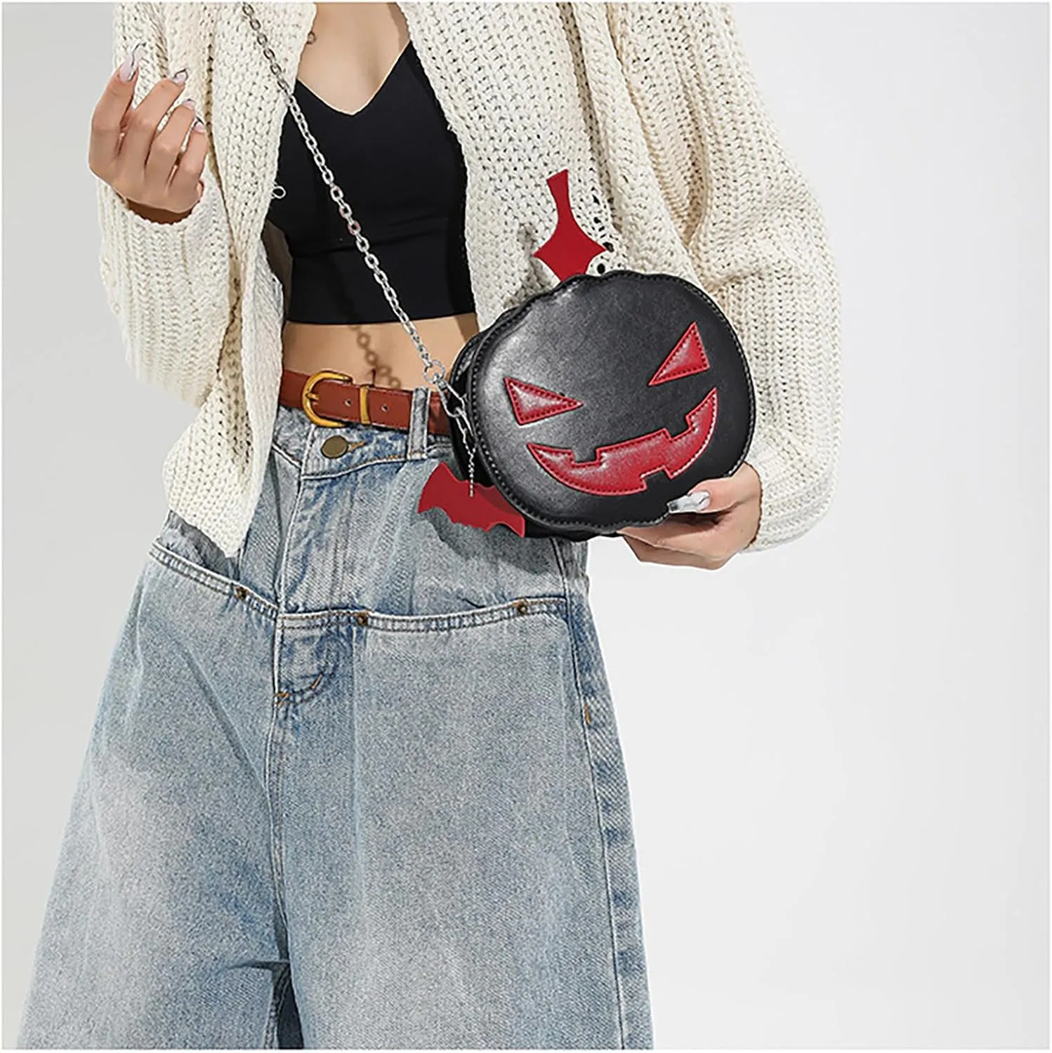 Women's Novelty Mini Chain Bags Halloween Pumpkin Shoulder Bag Cute Spooky Crossbody Bag Gift Idea