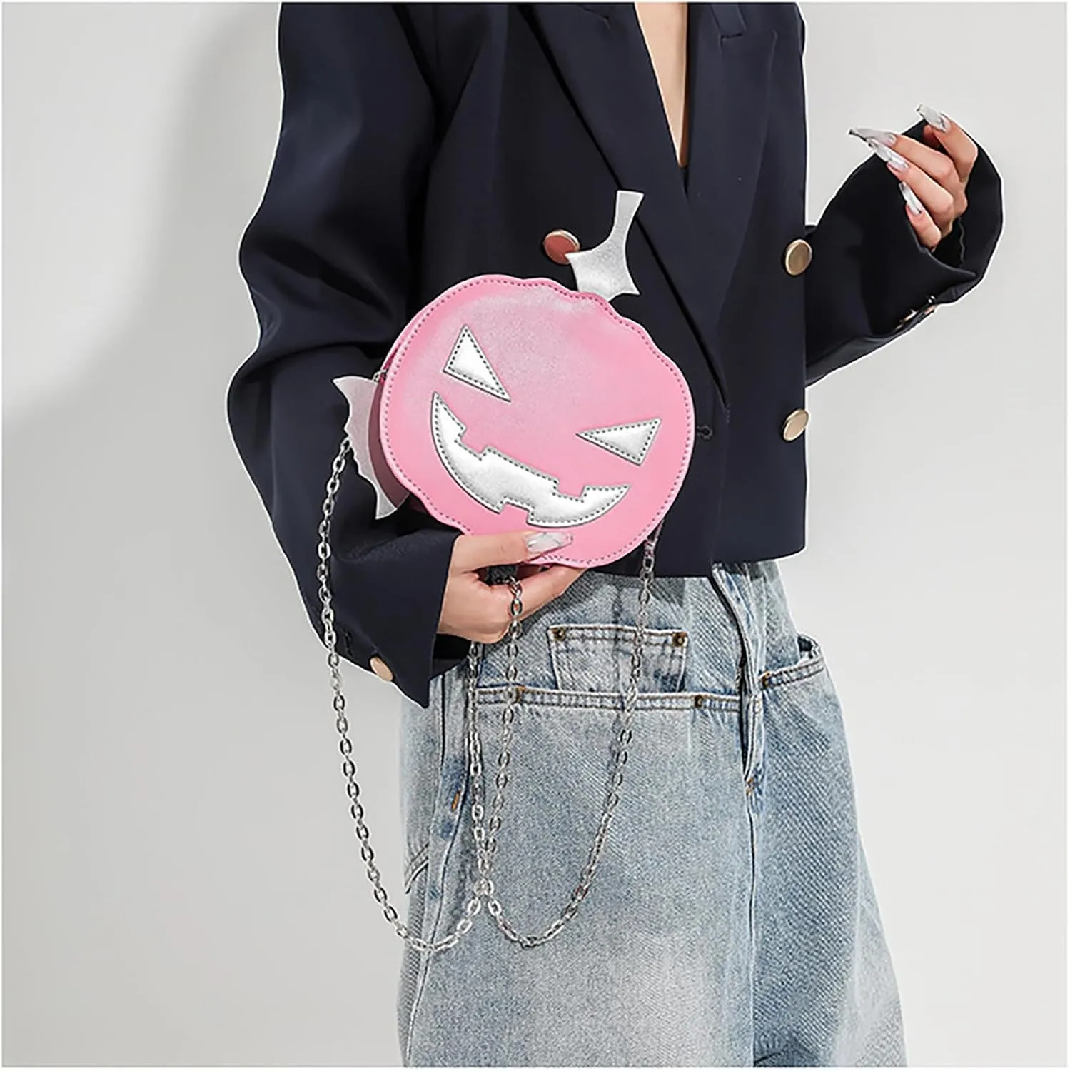Women's Novelty Mini Chain Bags Halloween Pumpkin Shoulder Bag Cute Spooky Crossbody Bag Gift Idea
