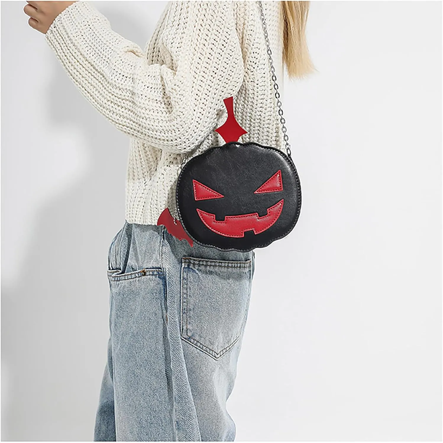 Women's Novelty Mini Chain Bags Halloween Pumpkin Shoulder Bag Cute Spooky Crossbody Bag Gift Idea
