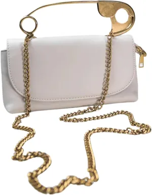 Women's Vegan Leather Handbag with Safety-Pin Design, Gold Hardware & Detachable Crossbody Strap – Compact & Elegant Zippered Closure Purse for Day to Night Use