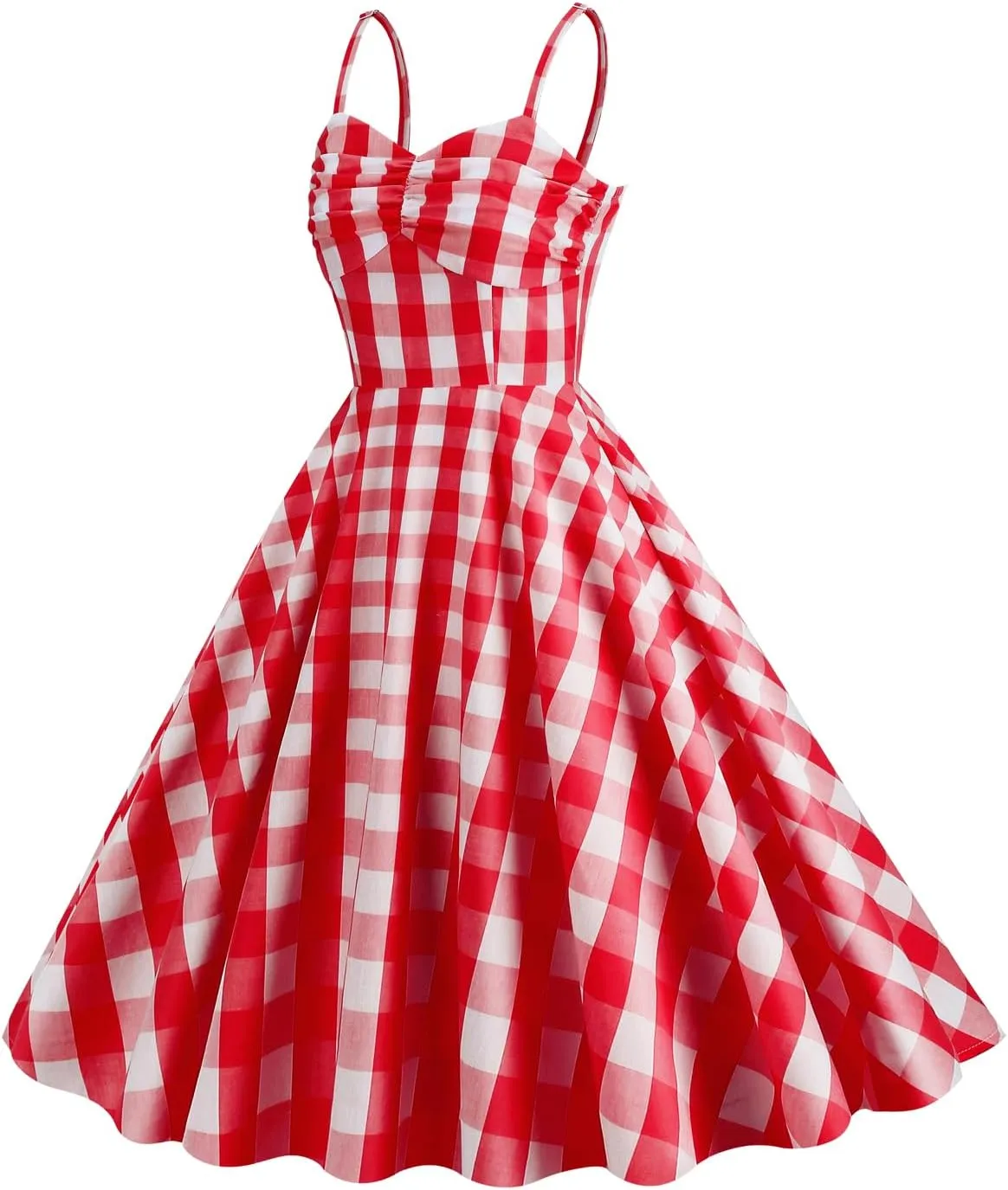 Women's Vintage Plaid Dress Spaghetti Strap Gingham A-line Swing Cocktail Party Dresses