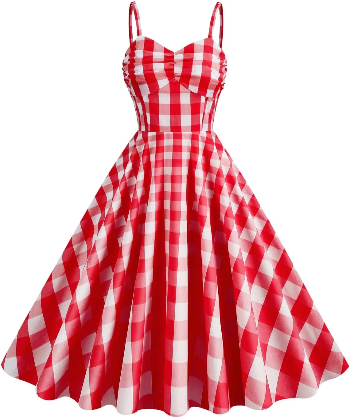Women's Vintage Plaid Dress Spaghetti Strap Gingham A-line Swing Cocktail Party Dresses