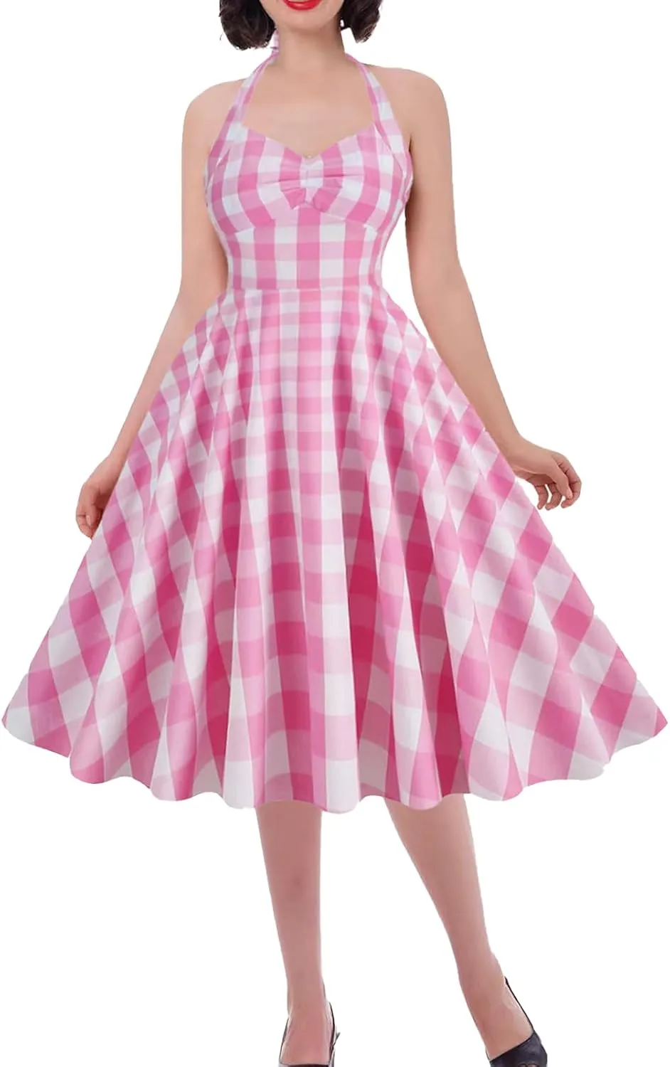 Women's Vintage Plaid Dress Spaghetti Strap Gingham A-line Swing Cocktail Party Dresses