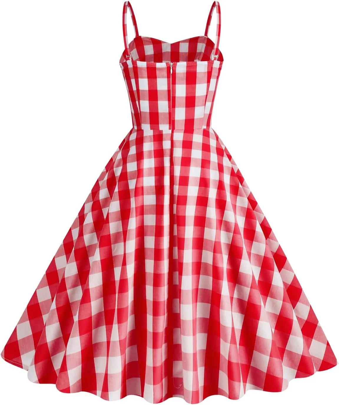 Women's Vintage Plaid Dress Spaghetti Strap Gingham A-line Swing Cocktail Party Dresses