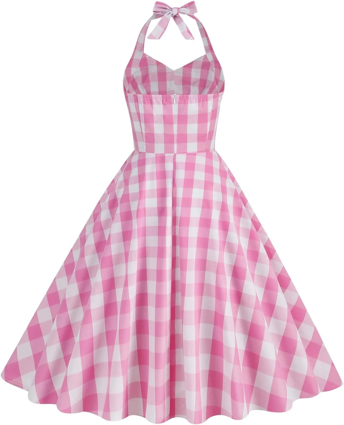 Women's Vintage Plaid Dress Spaghetti Strap Gingham A-line Swing Cocktail Party Dresses