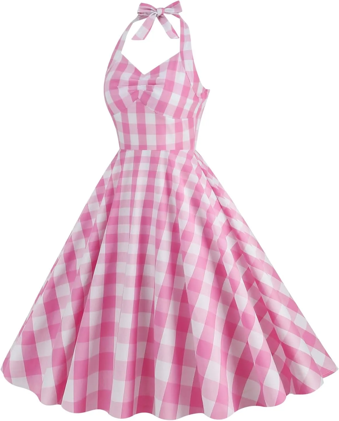 Women's Vintage Plaid Dress Spaghetti Strap Gingham A-line Swing Cocktail Party Dresses