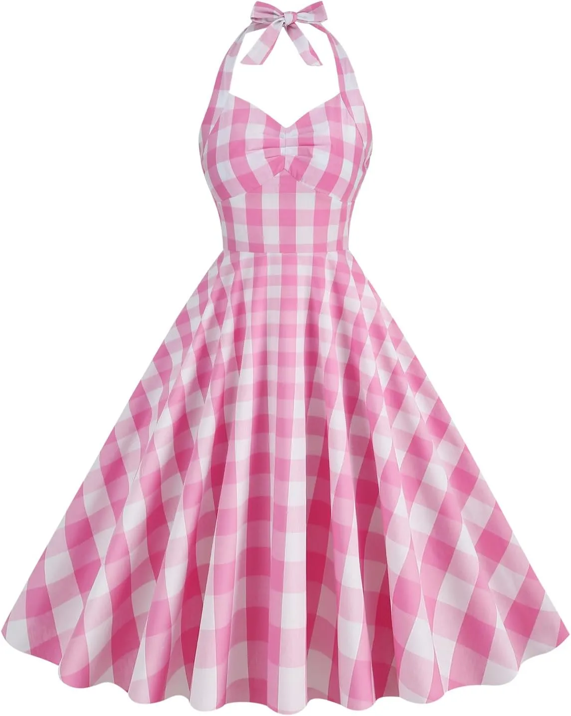 Women's Vintage Plaid Dress Spaghetti Strap Gingham A-line Swing Cocktail Party Dresses