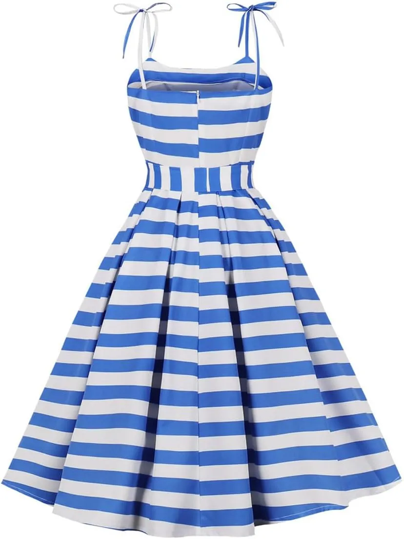 Women's Vintage Plaid Dress Spaghetti Strap Gingham A-line Swing Cocktail Party Dresses