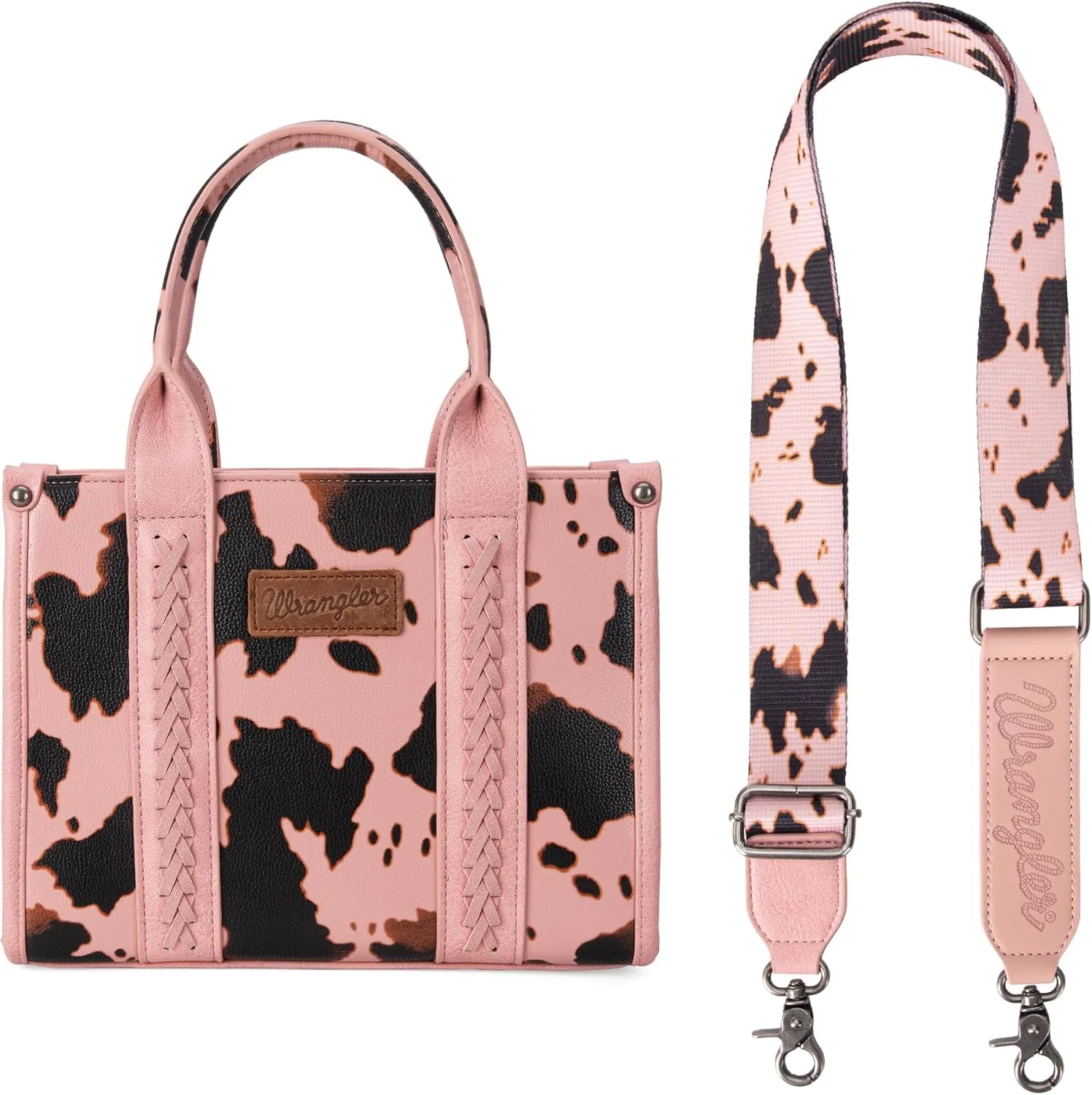 Wrangler Cow Print Tote Bag for Women Western Purse Boho Top Handle Satchel Handbag with Signature Strap