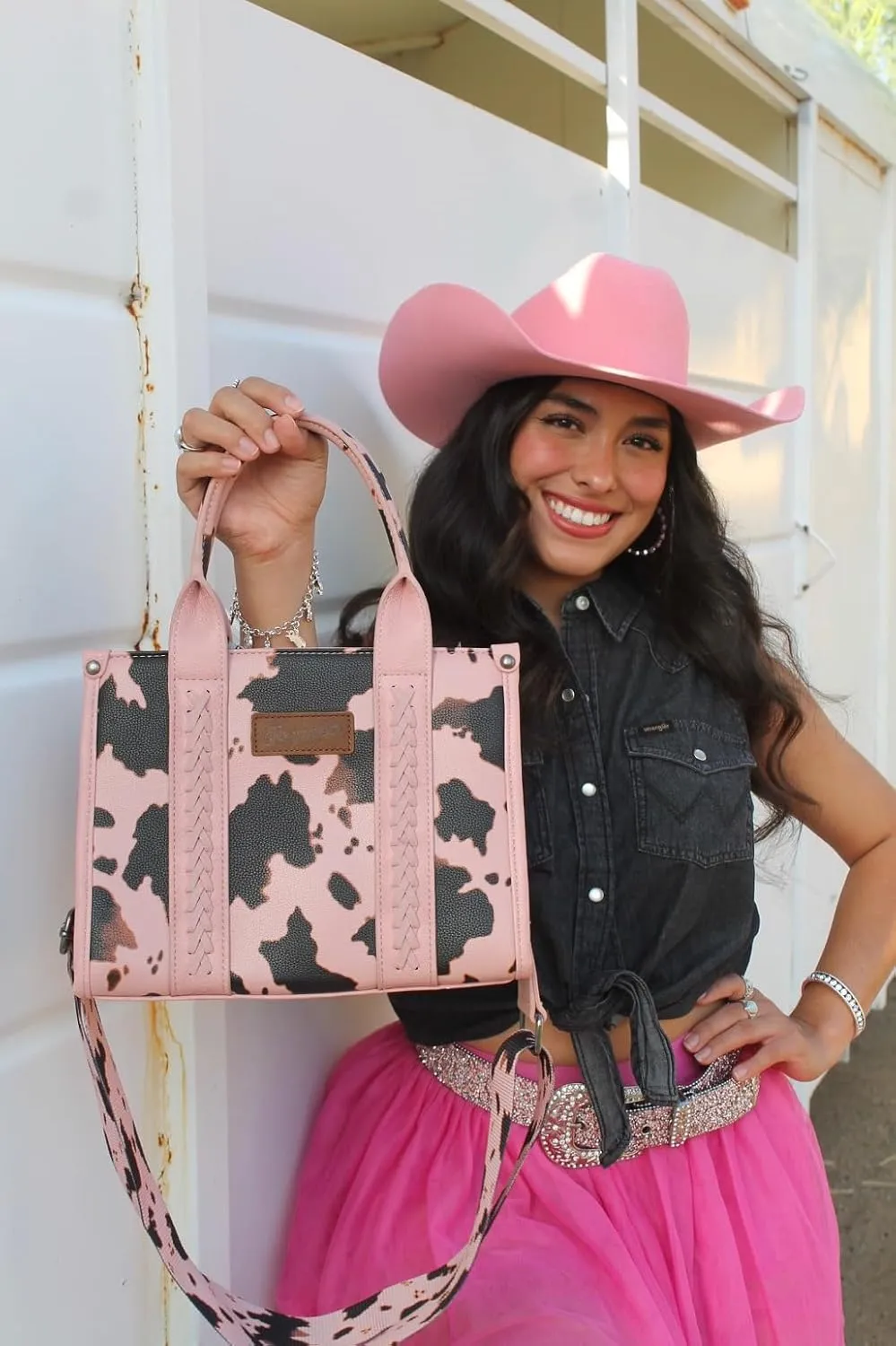 Wrangler Cow Print Tote Bag for Women Western Purse Boho Top Handle Satchel Handbag with Signature Strap
