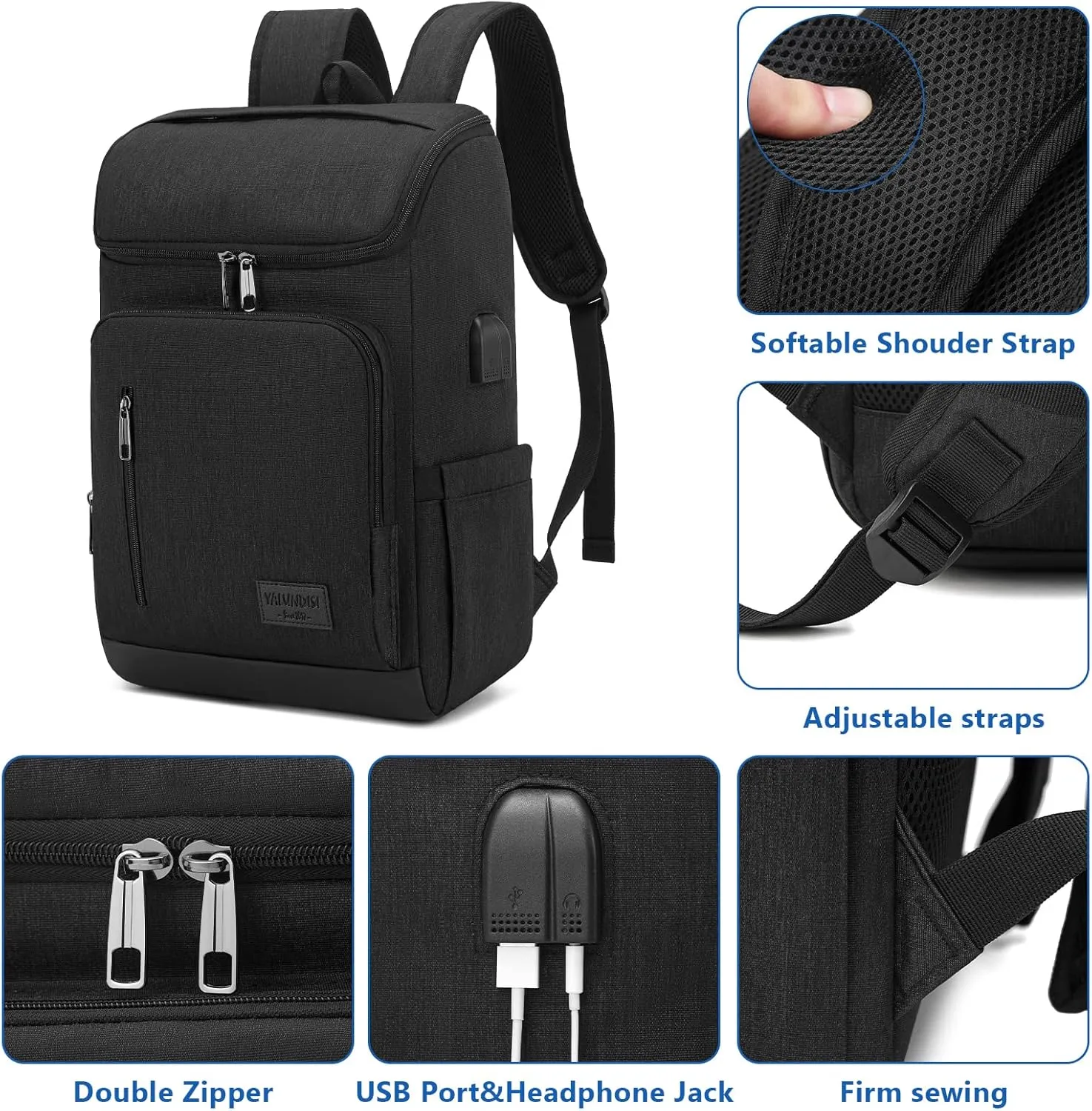 YALUNDISI Laptop Backpacks Travel Backpack Carry On Backpack Casual Daypack with USB Charging Port for Men Women Black