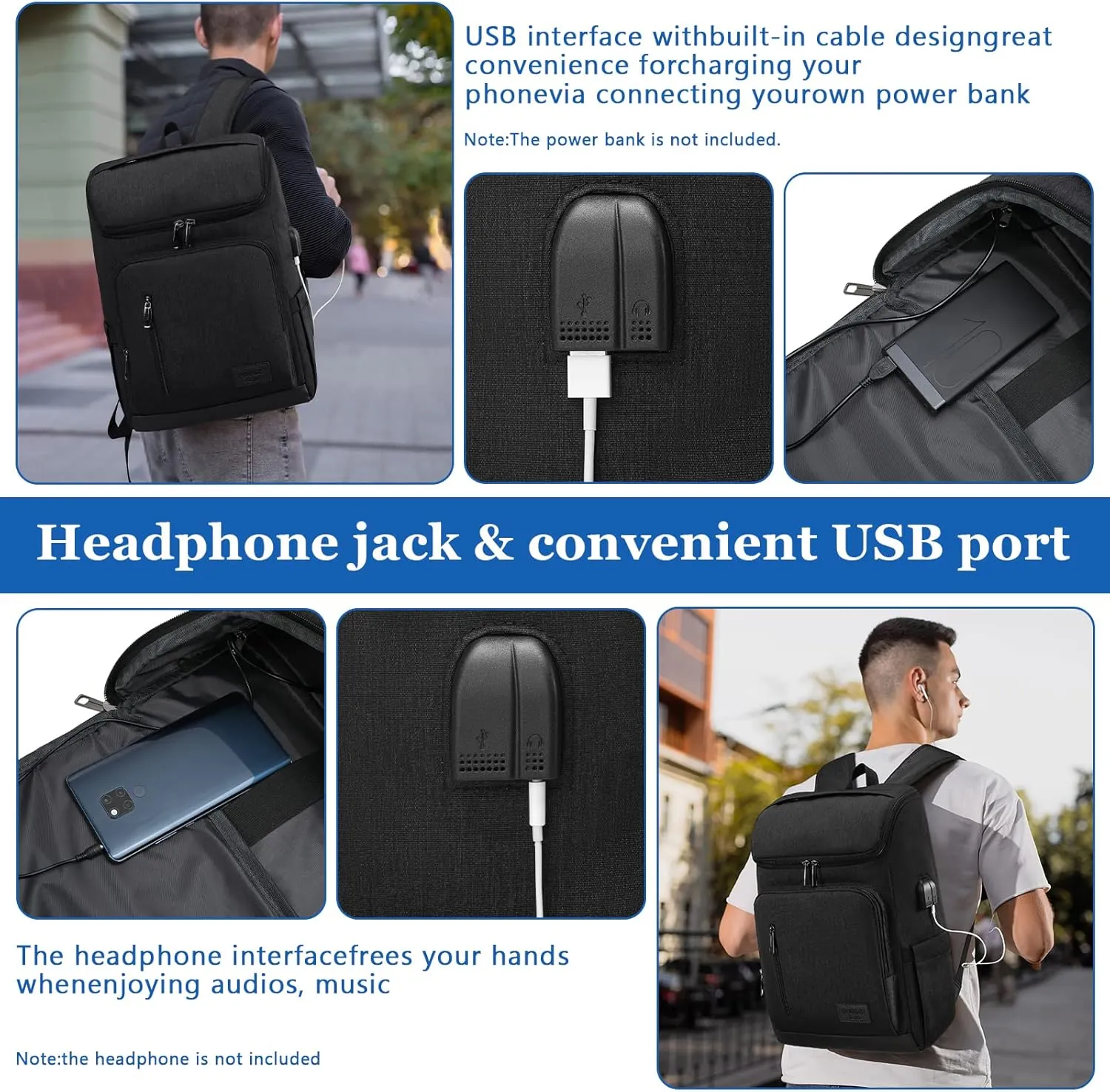 YALUNDISI Laptop Backpacks Travel Backpack Carry On Backpack Casual Daypack with USB Charging Port for Men Women Black