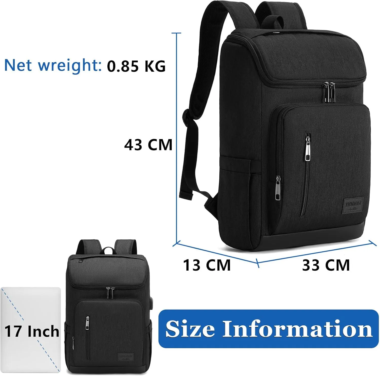 YALUNDISI Laptop Backpacks Travel Backpack Carry On Backpack Casual Daypack with USB Charging Port for Men Women Black