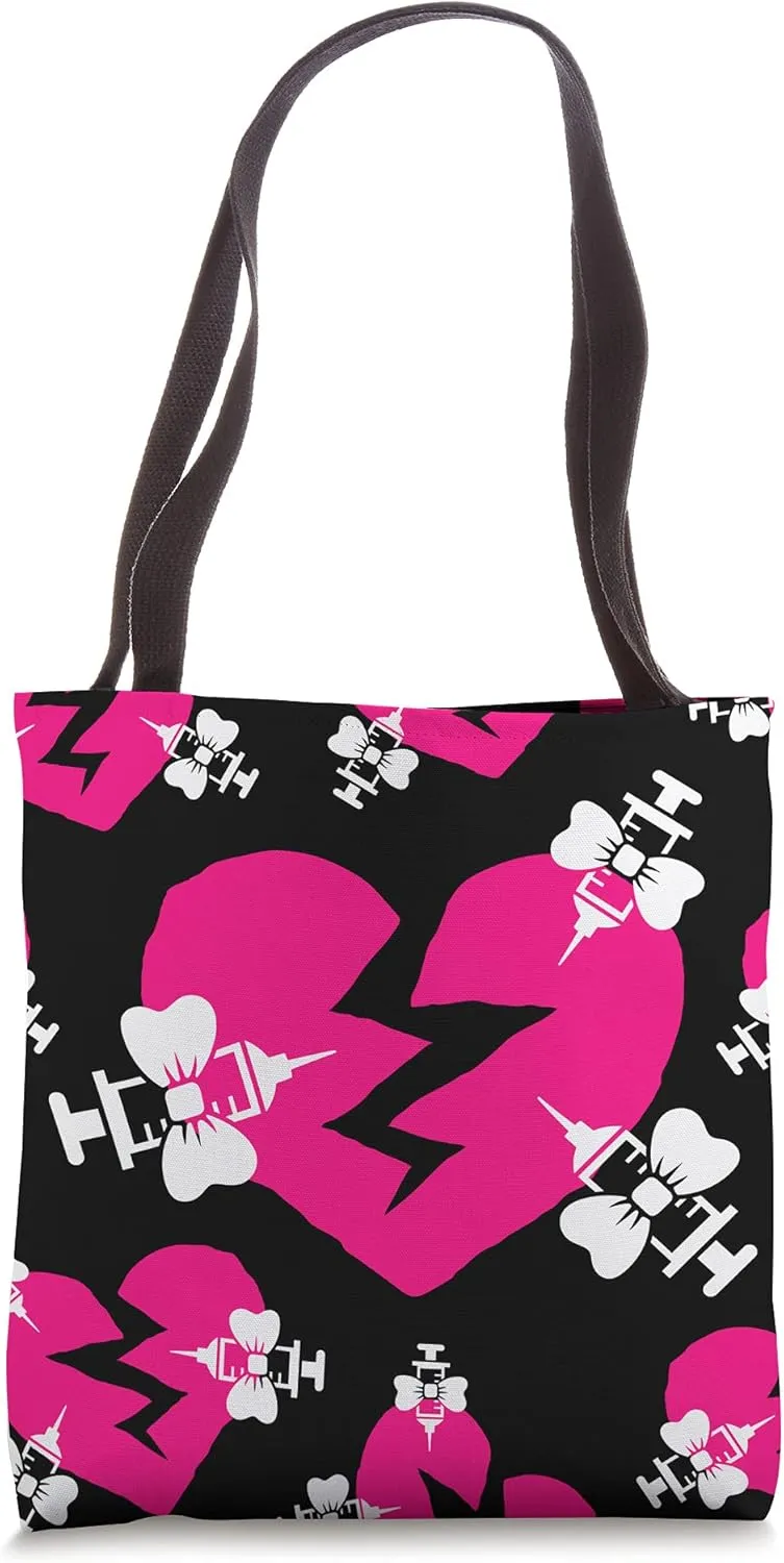 Yami Kawaii Sick Cute Broken Heart with Syringes and Bows Tote Bag