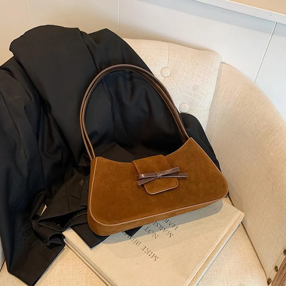 YFGBCX Suede Handbag for Women Suede Hobo Bag Y2k Shoulder Bag for Women Brown Bow Purse