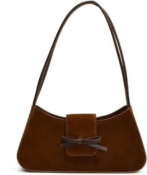 YFGBCX Suede Handbag for Women Suede Hobo Bag Y2k Shoulder Bag for Women Brown Bow Purse