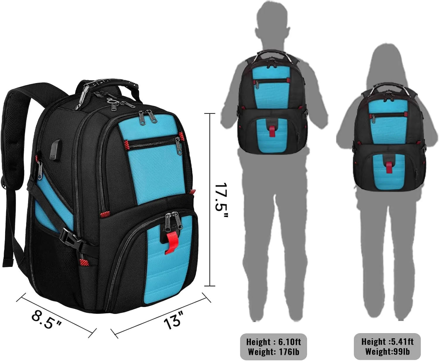 YOREPEK Travel Backpack, Extra Large 50L Laptop Backpacks for Men Women, Water Resistant College Student Bookbag Airline Approved Business Work Bag with USB Charging Port Fits 17 Inch Computer, Blue